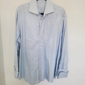 New Van Dyke Blue & White Check 2Ply Cotton Button Down French Cuff Shirt  17.5